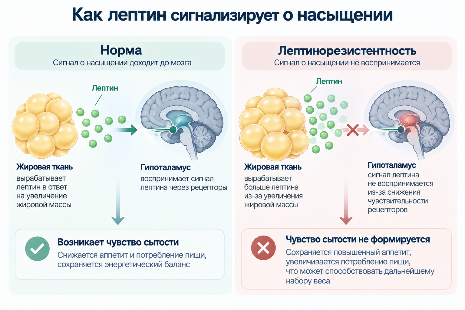 Как лептин сигнализирует о насыщении и что происходит при лептинорезистентности